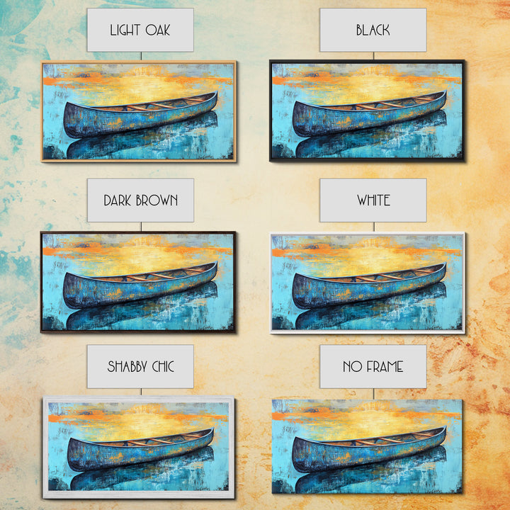 Canoe, Lake Art, Fly Fishing Art, Rustic Wall Art, Coastal Painting, Above Couch Art, Horizontal Wall Art, Framed Canvas Print, Nautical Decor