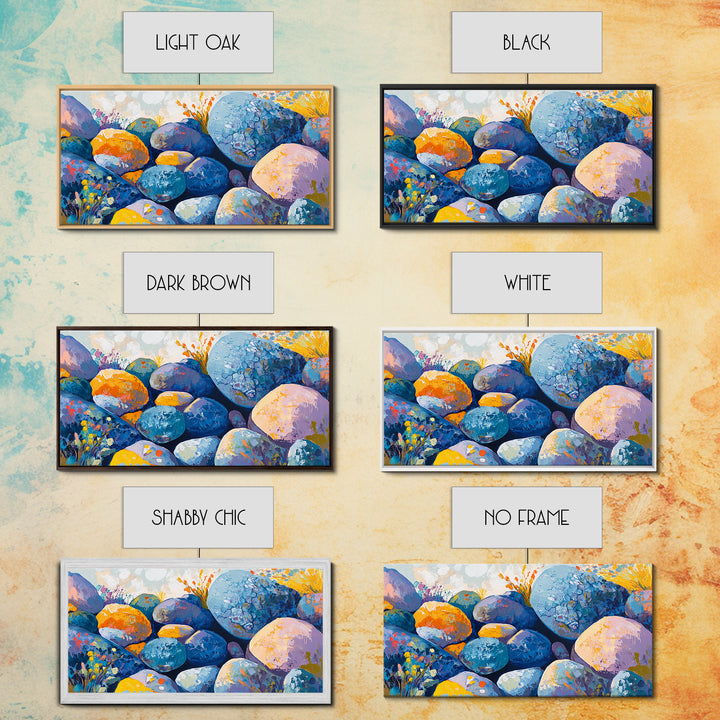 River Rocks, Whimsical Art, Mosaic Wall Art, Boho Art, Teal Wall Art, Nature Inspired Art, Abstract Landscape, Canvas Print, Gift Idea Her