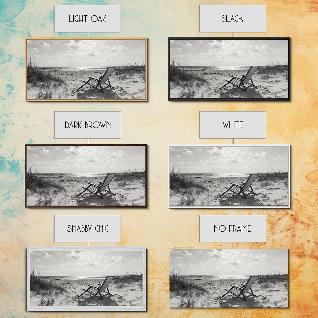 Beach Chair, Coastal Landscape Art, Minimalist Art, Wabi Sabi Art, Ocean View Print, Relaxing Decor, Framed Canvas Print, Nautical Wall Art