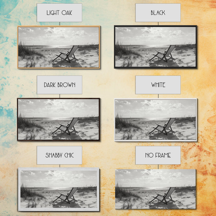 Beach Chair, Coastal Landscape Art, Minimalist Art, Wabi Sabi Art, Ocean View Print, Relaxing Decor, Framed Canvas Print, Nautical Wall Art