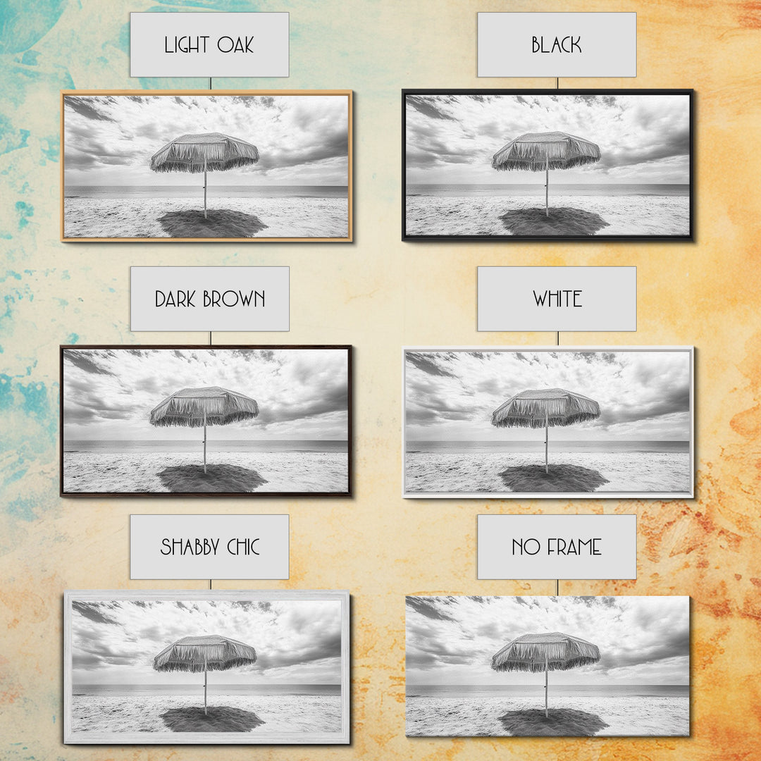 Beach Umbrella, Coastal Wall Art, Minimalist Art, Panoramic Art, Nautical Decor, Extra Wide Art, Coastal Landscape Art, Canvas Print