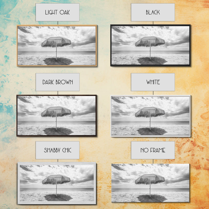 Beach Umbrella, Coastal Wall Art, Minimalist Art, Panoramic Art, Nautical Decor, Extra Wide Art, Coastal Landscape Art, Canvas Print