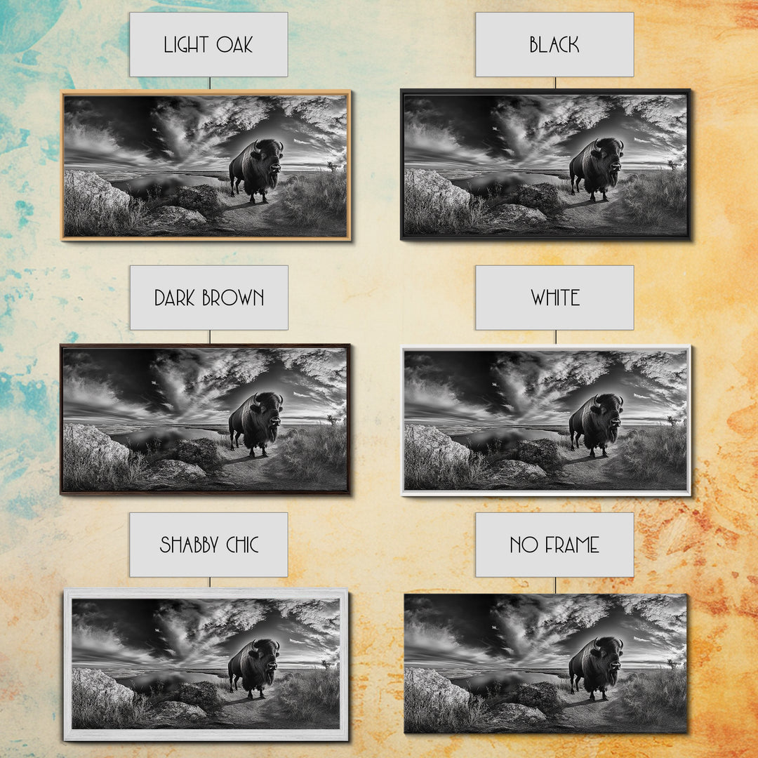 Bison Landscape, Southwest Wall Art, Rustic Wall Art, Moody Art, Panoramic Art, Extra Wide Art, Nature Wall Art, Framed Canvas Print