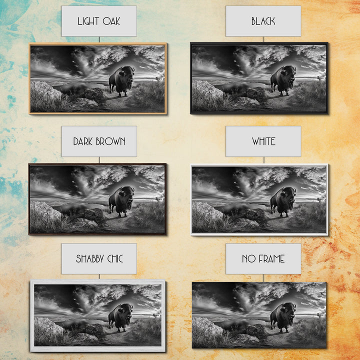 Bison Landscape, Southwest Wall Art, Rustic Wall Art, Moody Art, Panoramic Art, Extra Wide Art, Nature Wall Art, Framed Canvas Print