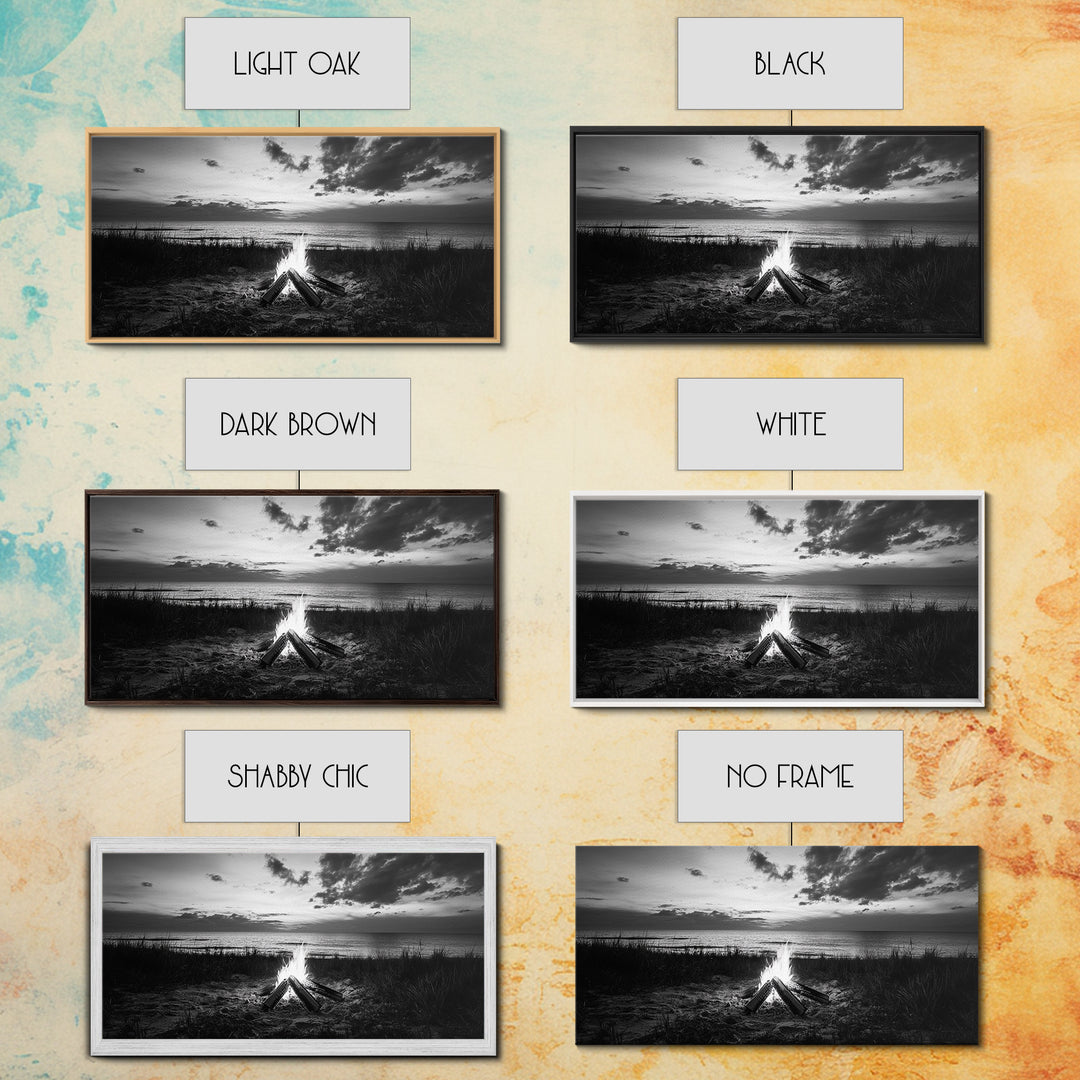 Beach Bonfire, coastal decor, nautical wall art, seascape painting, moody art, rustic wall art, dark romance painting, Canvas Print