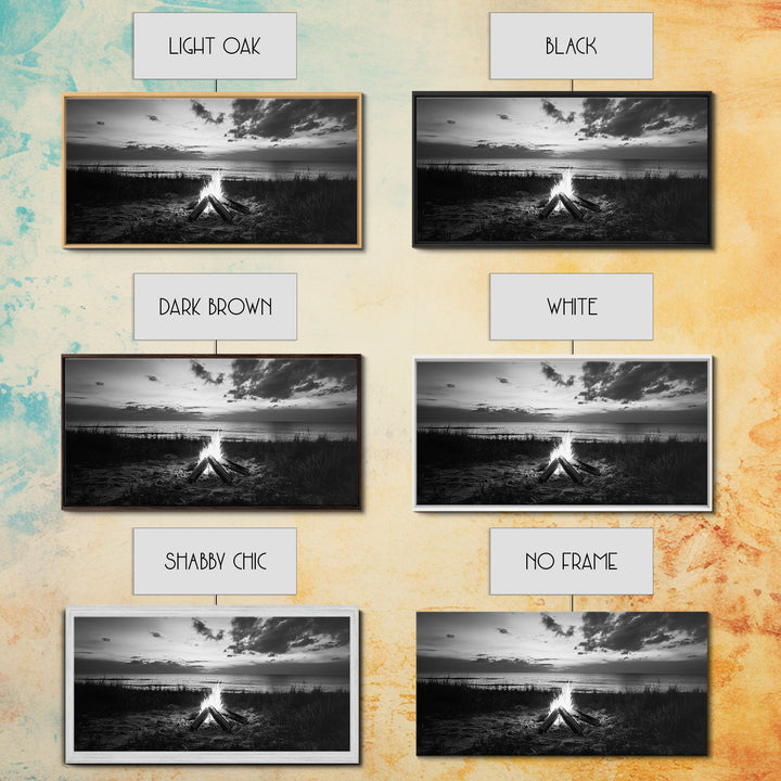 Beach Bonfire, coastal decor, nautical wall art, seascape painting, moody art, rustic wall art, dark romance painting, Canvas Print