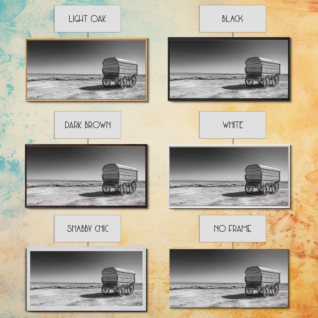 Covered wagon, rustic art, farmhouse art, western decor, landscape painting, extra wide art, panoramic art, framed canvas print