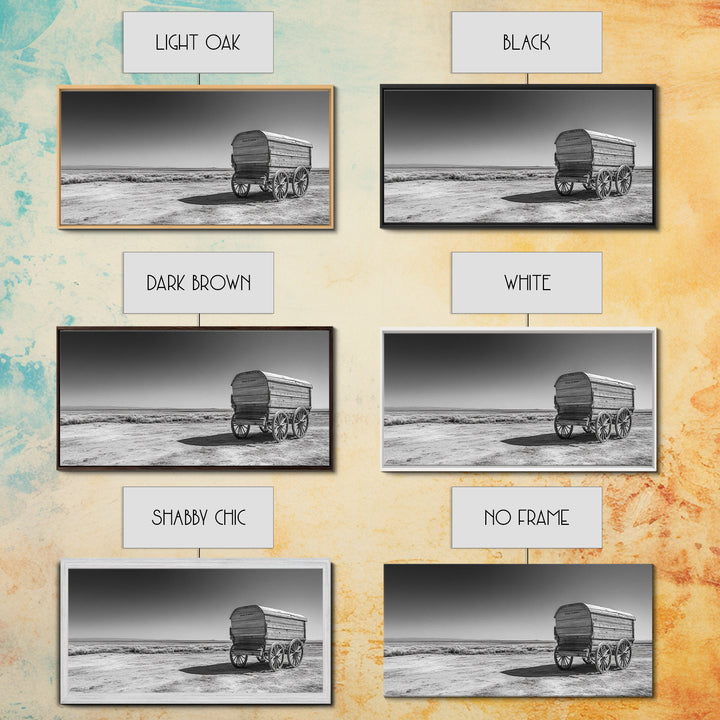 Covered wagon, rustic art, farmhouse art, western decor, landscape painting, extra wide art, panoramic art, framed canvas print