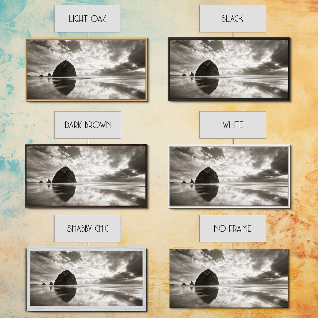 Coastal, seascape, moody art, ocean view, nautical wall art, panoramic painting, extra wide art, above bed wall art, framed canvas print