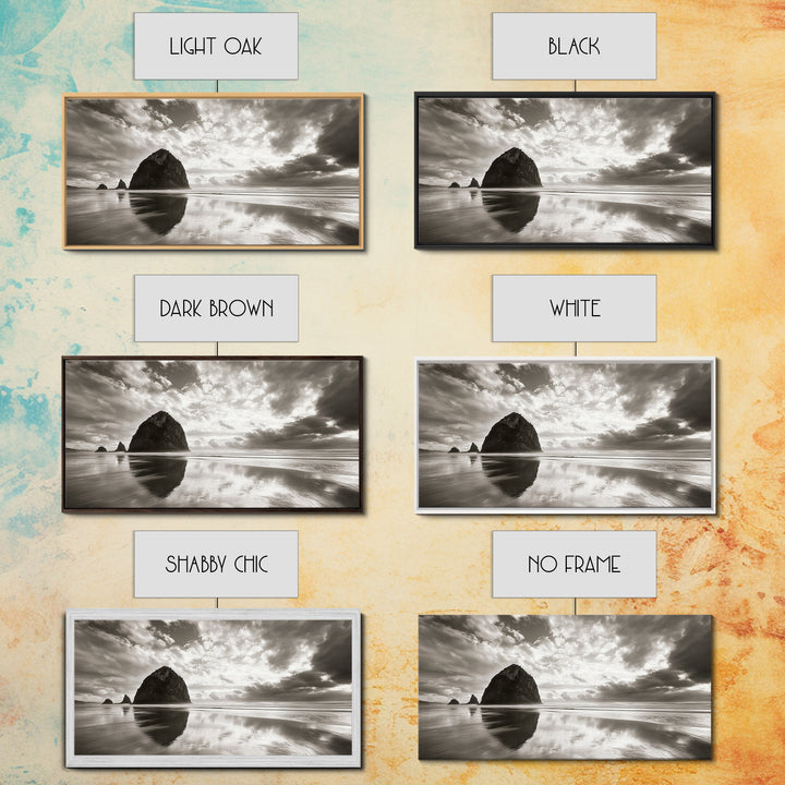 Coastal, seascape, moody art, ocean view, nautical wall art, panoramic painting, extra wide art, above bed wall art, framed canvas print