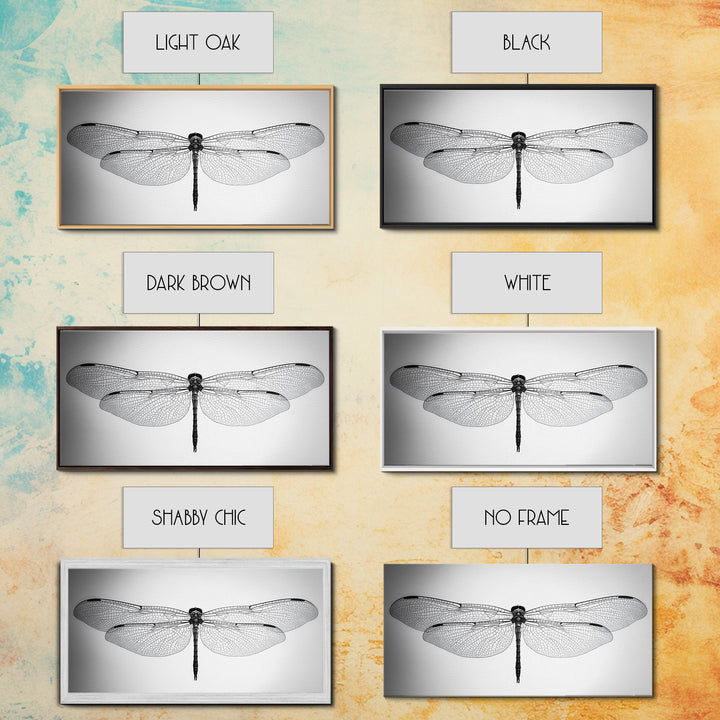 Dragonfly, line art, minimalist art, black and white art, nature painting, botanical prints, extra wide art, framed canvas print