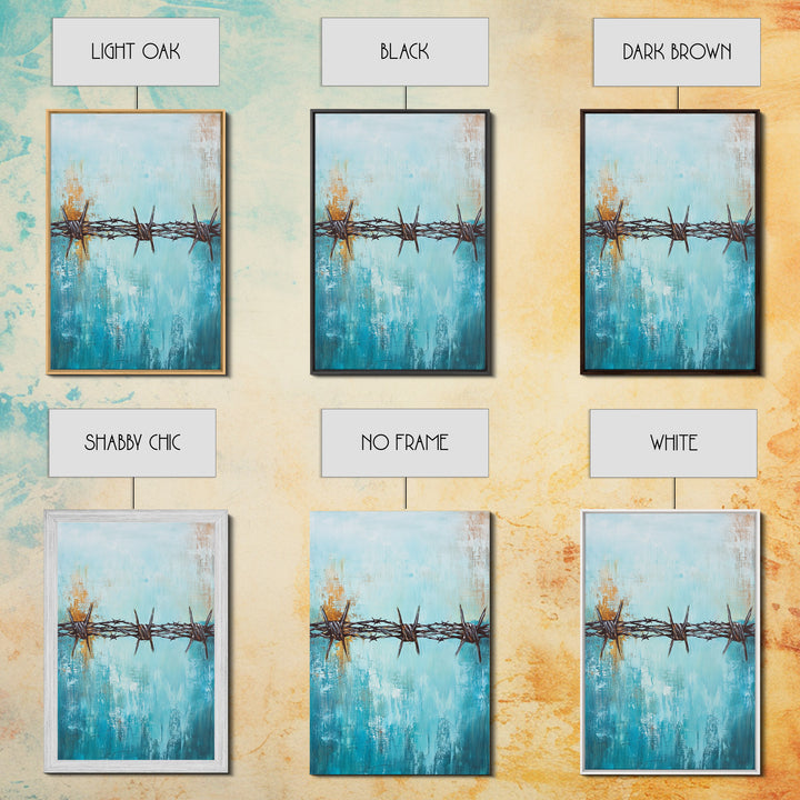 Barbed Wire, southwest wall art, rustic decor, teal wall art, minimalist art, original painting, gift idea for him, canvas print