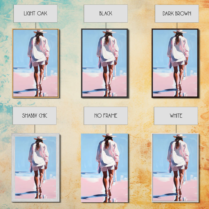 Beach Walk, coastal cowgirl wall art, boho art, pink orange wall art, light pink wall art, coastal decor, framed canvas print