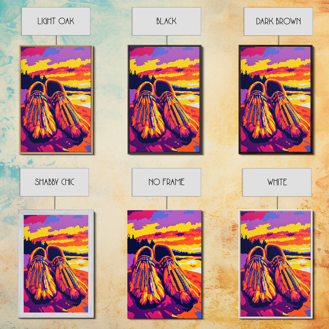 Beaded Moccasins Art, Southwest Wall Art, Pink Orange Wall Art, Boho Western Art, Framed Canvas Print, Rustic Home Decor