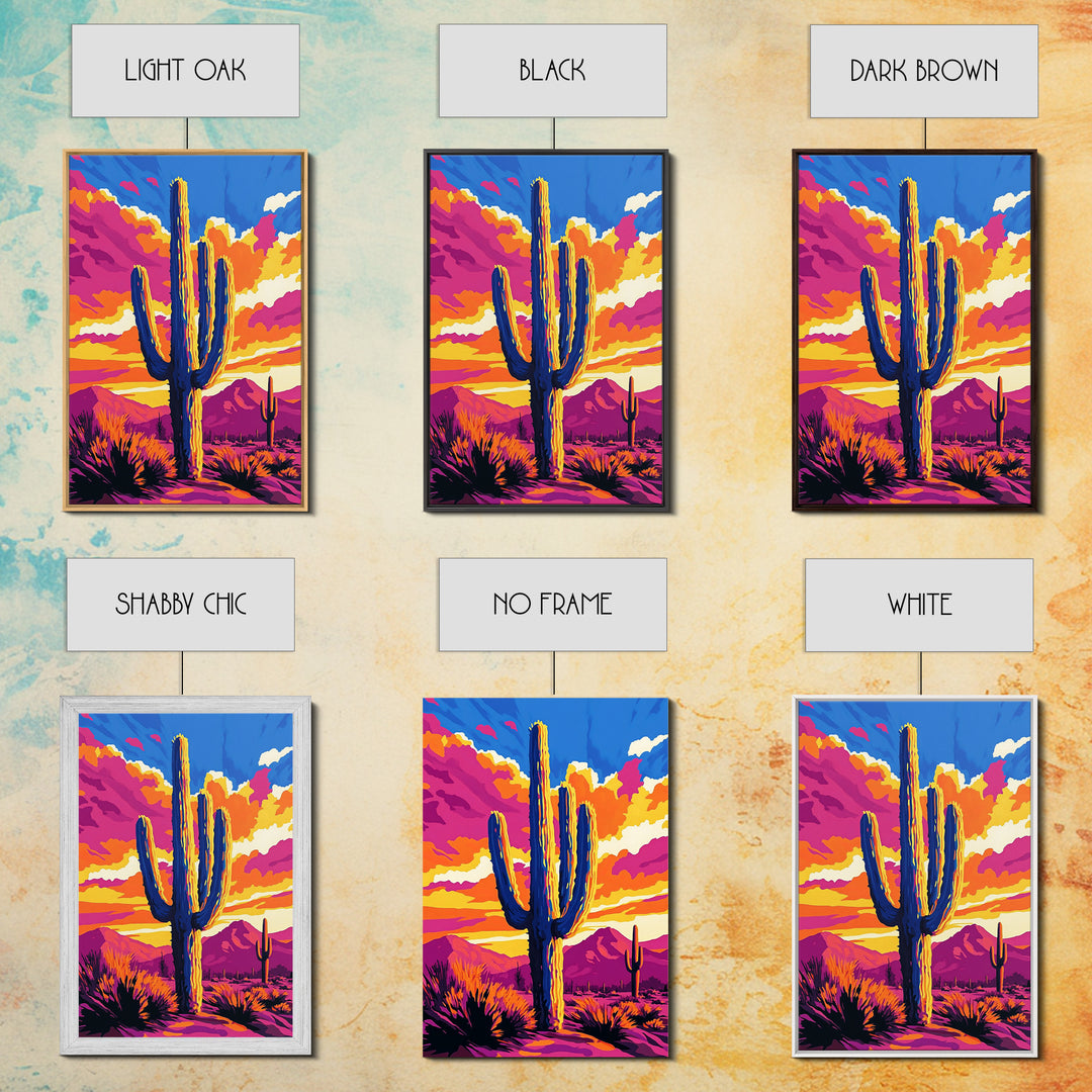 Southwest Cactus Art, Desert Wall Decor, Pink Orange Wall Art, Bold Sunset Art, Framed Canvas Print, Gift Idea, Rustic Wall Art
