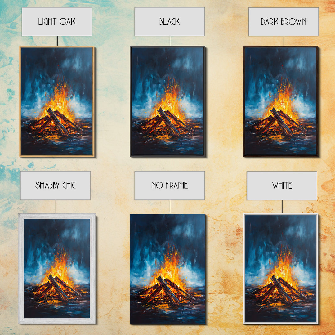 Bonfire Night, Moody Art, Rustic Decor, Canvas Print, Fire Art, Dark Romance Painting, Fall Wall Art, Cozy Living Room Art, Gift Idea