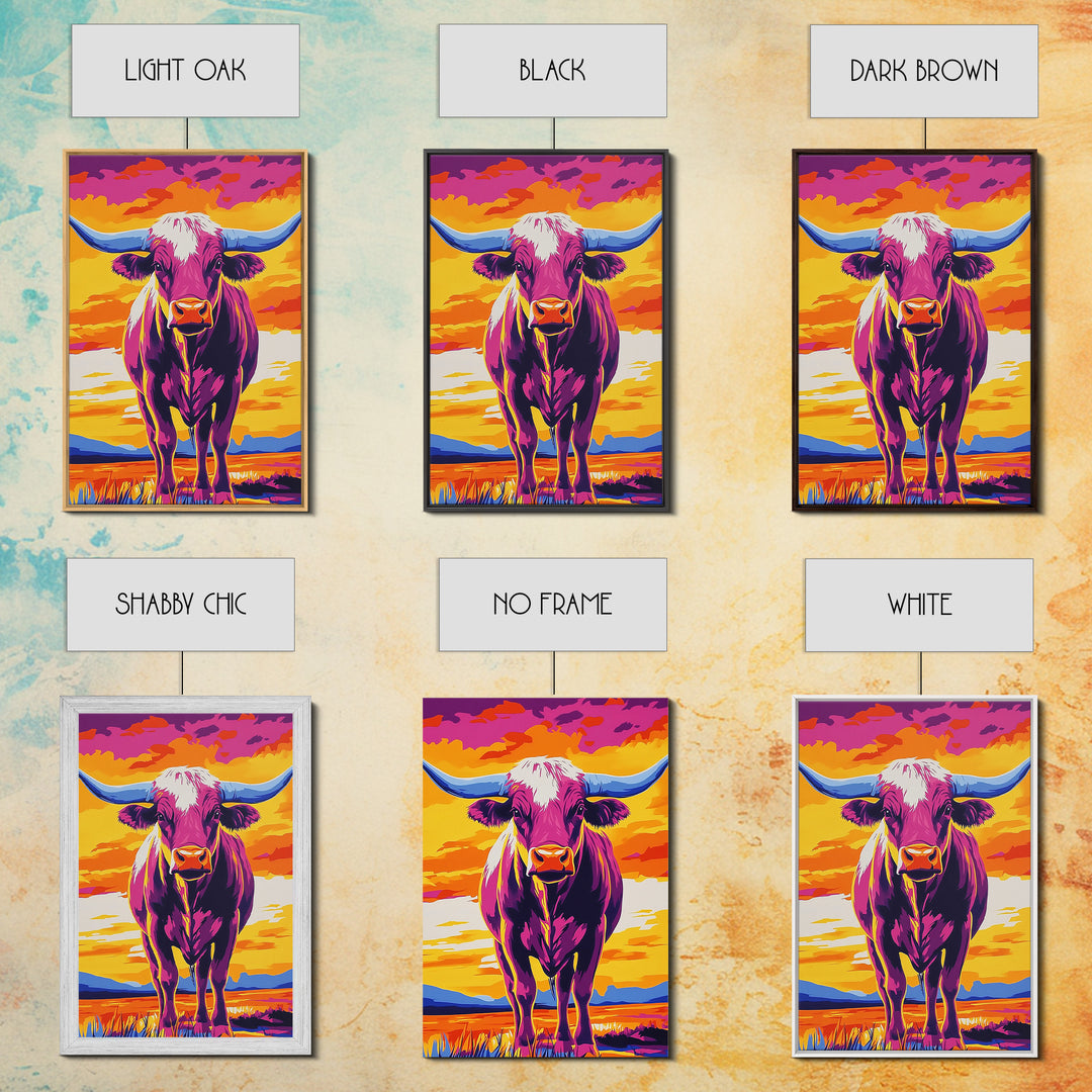 Pop Art Cow, Pink Orange Wall Art, Southwest Wall Art, Canvas Print, Rustic Decor, Farmhouse Art, Living Room Art, Bold Wall Art