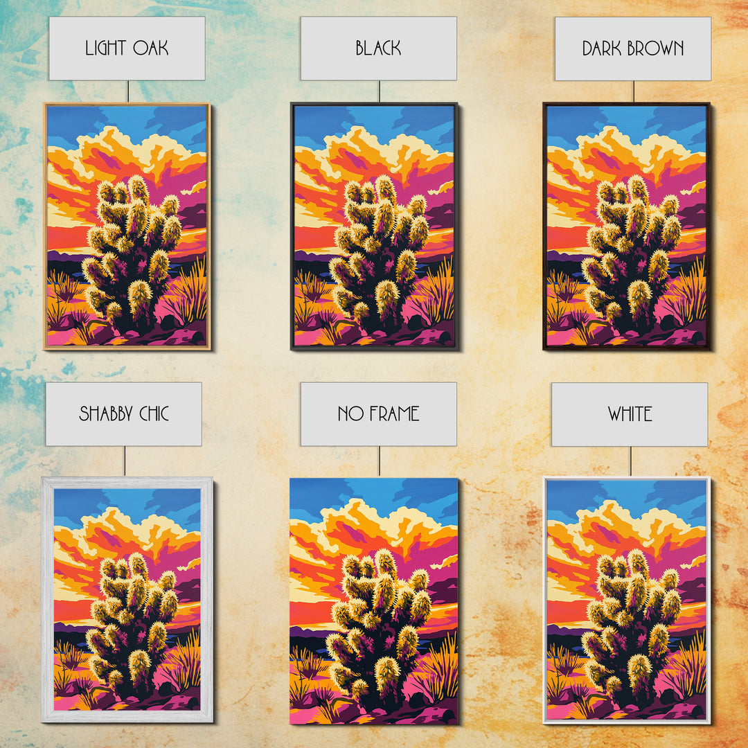 Sunset Cactus, Joshua tree art, pink orange wall art, southwest wall art, gift idea for him, extra wide art, bold colors, Framed Canvas Print