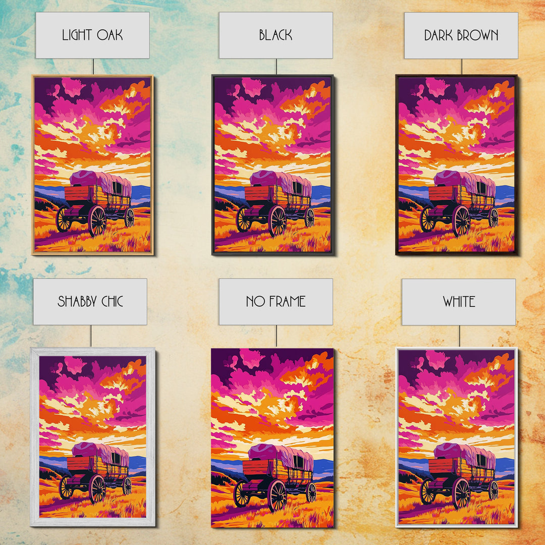 Covered Wagon, Sunset Painting, Western Landscape, Rustic Art, Canvas Print, Southwest Wall Art, Farmhouse Art, Living Room Art