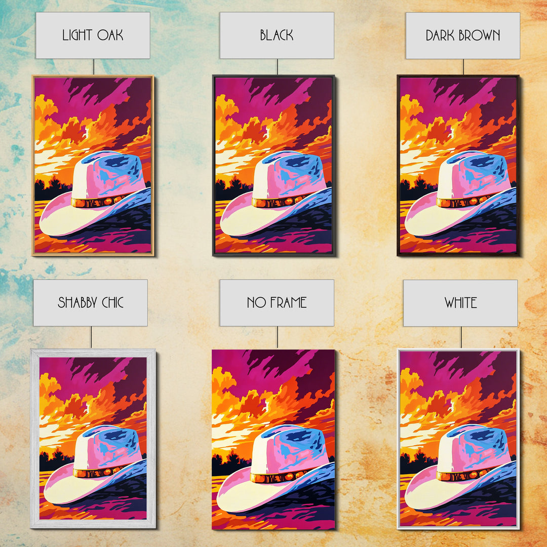 Cowboy Hat, Sunset Art, Rustic Wall Art, Pink Orange Wall Art, Canvas Print, Western Decor, Farmhouse Art, Above Couch Art