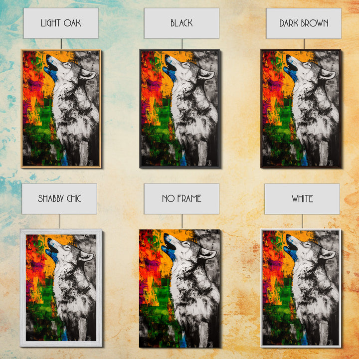 Black and White Wolf, graffiti wall art, rustic decor, moody art, southwest wall art, framed canvas print, dark romance painting