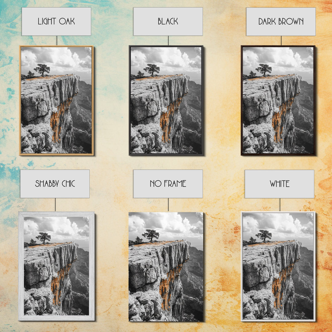 Cliffside View, Mountain Painting, Pine Tree Art, Nature Wall Art, Landscape Painting, Rustic Art, Framed Canvas Print, Moody Art