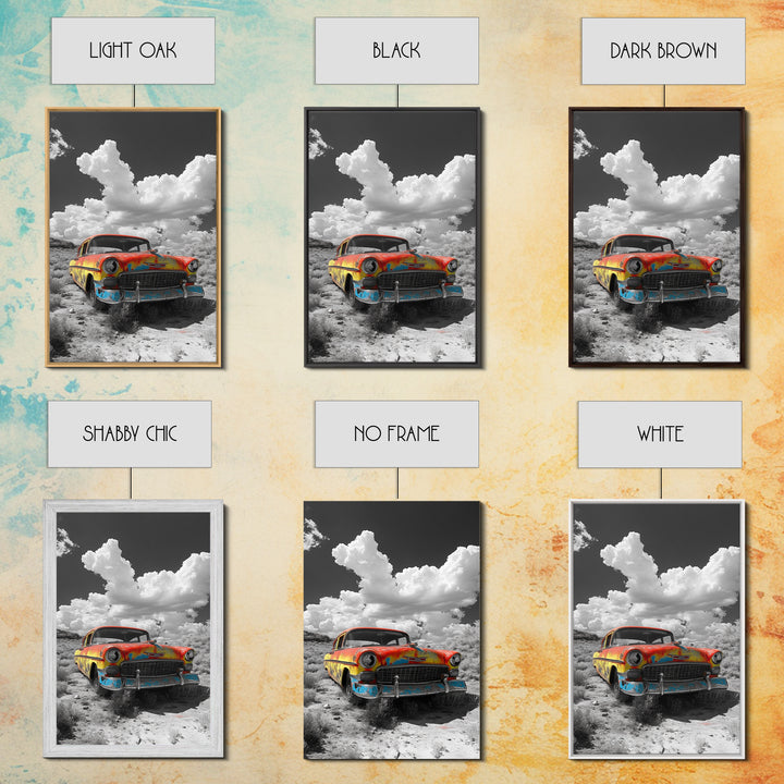 Vintage Car, Custom Car Painting, Graffiti Wall Art, Rustic Art, Old Car Scene, Moody Art, Framed Canvas Print, Landscape Art