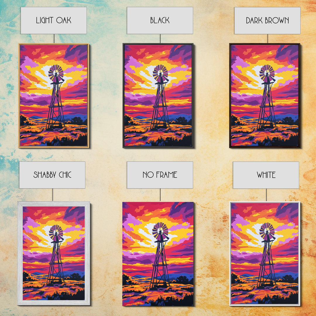 Vibrant Windmill Sunset, pink orange wall art, windmill wall art, rustic art, farmhouse art, canvas print, above couch art, gift idea for her