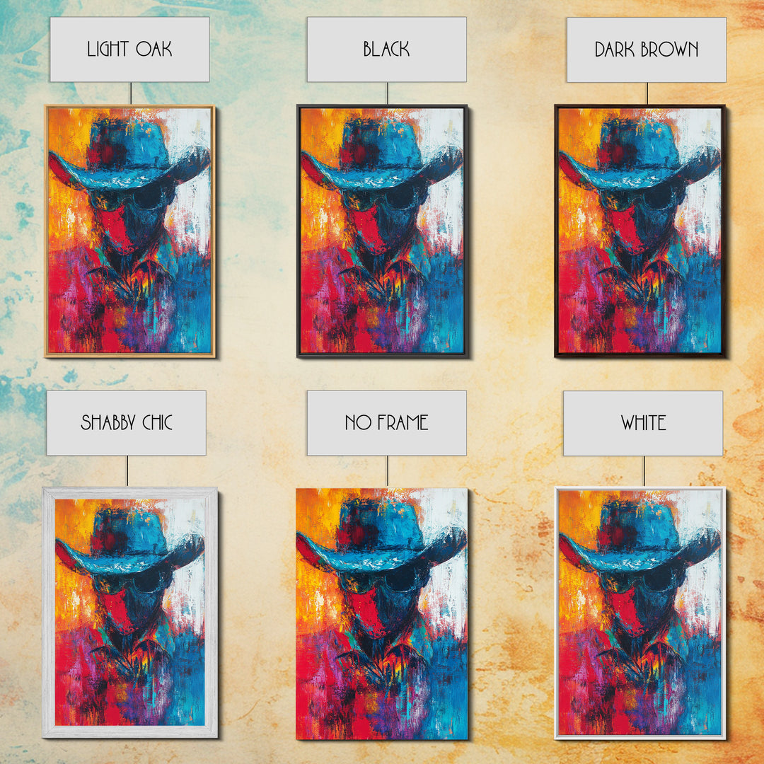 Abstract Cowboy Portrait, southwest wall art, rustic art, boho art, western art, lofi art, framed canvas print, gift idea for him
