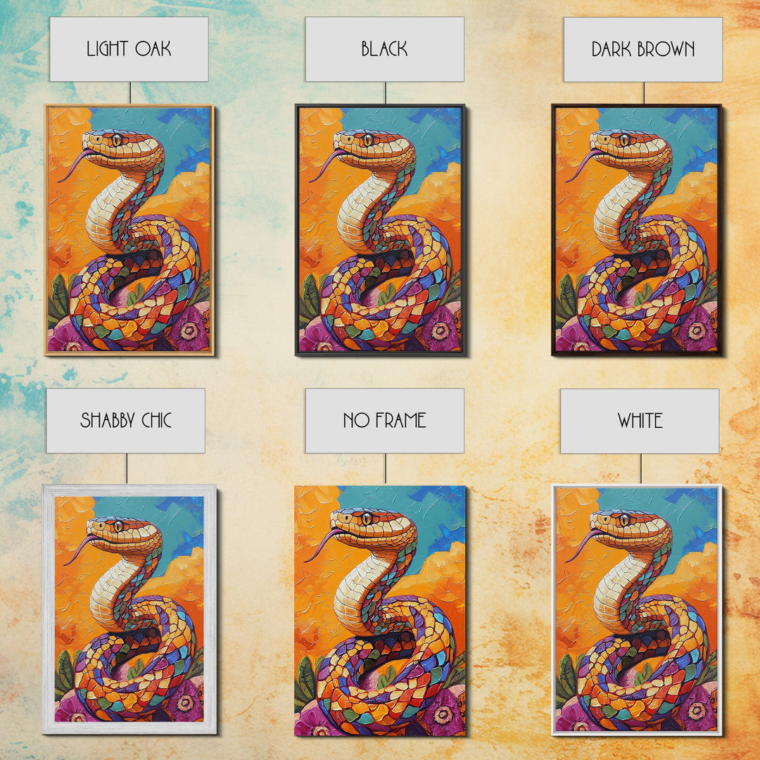 Colorful Snake, Mosaic Snake Painting, Desert Wall Art, Southwest Decor, Boho Art, Living Room Art, Canvas Print, Gift Idea