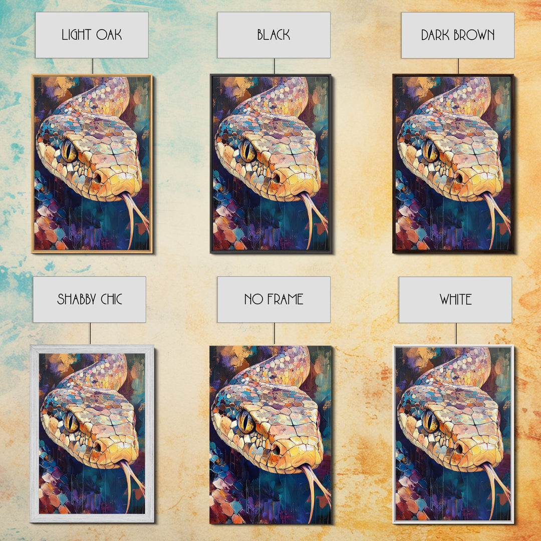 Moody Snake Art, Abstract Wildlife Painting, Colorful Serpent, Southwest Decor, Rustic Art, Framed Canvas Print, Unique Gift