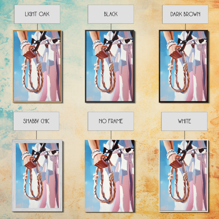 Cowgirl Holding Rope, Black Cowgirl Painting, Framed Canvas Print, Rustic Decor, Western Art, Feminine Art, Light Pink Wall Art