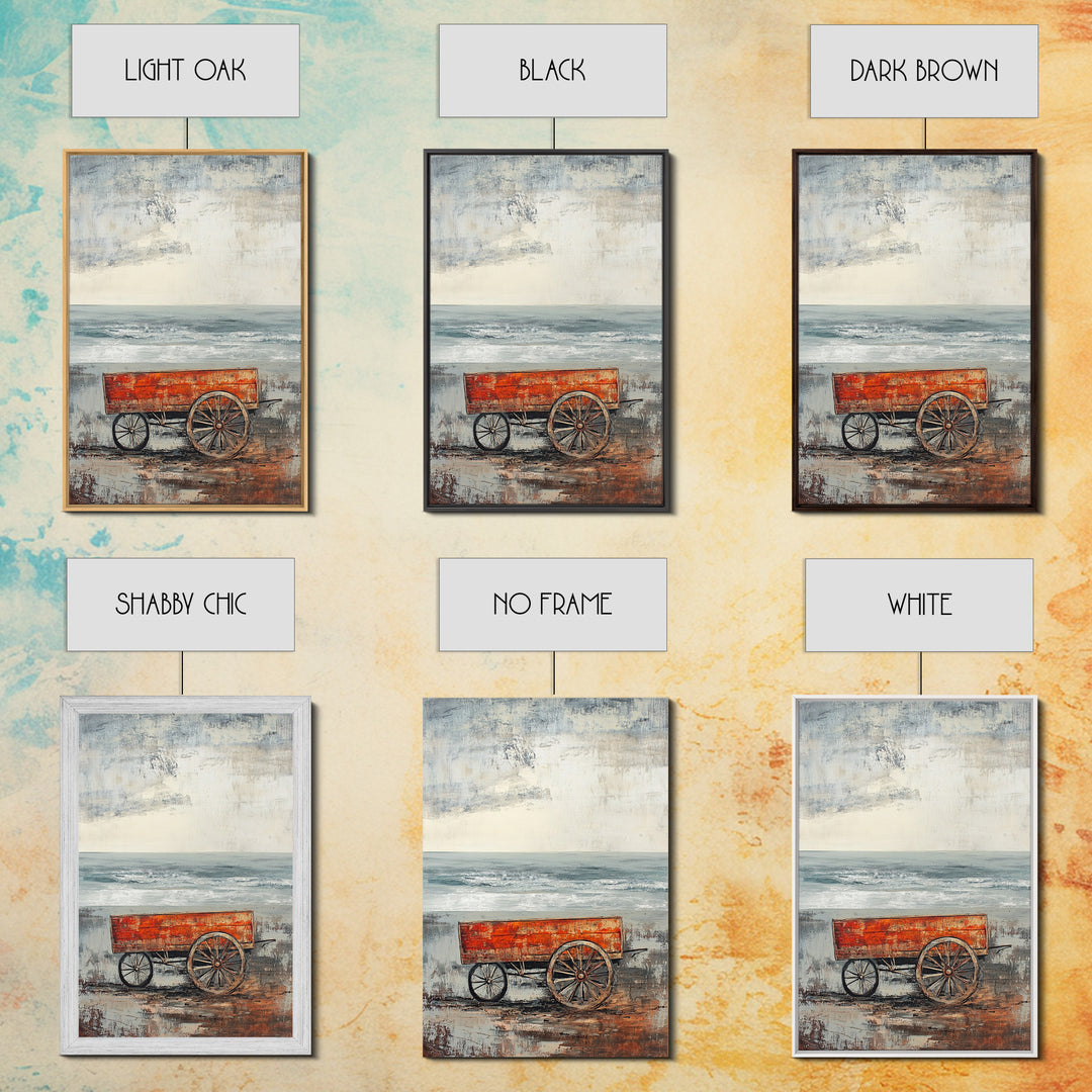 Coastal Wagon, Rustic Art, Framed Canvas Print, Nautical Decor, Moody Art, Minimalist Art, Wabi Sabi Art, Coastal Landscape Art