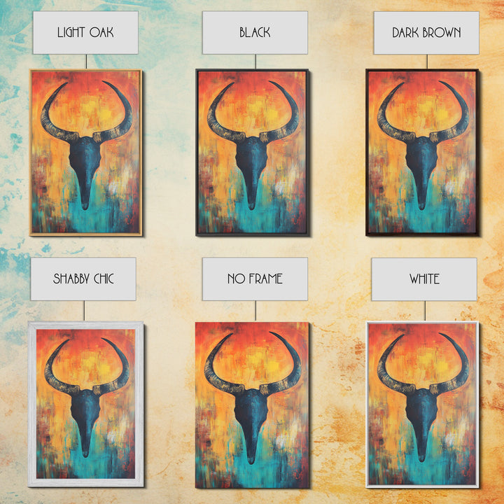 Bull skull painting, rustic wall art, western wall art, teal wall art, boho art, framed canvas print, farmhouse art, gift idea him