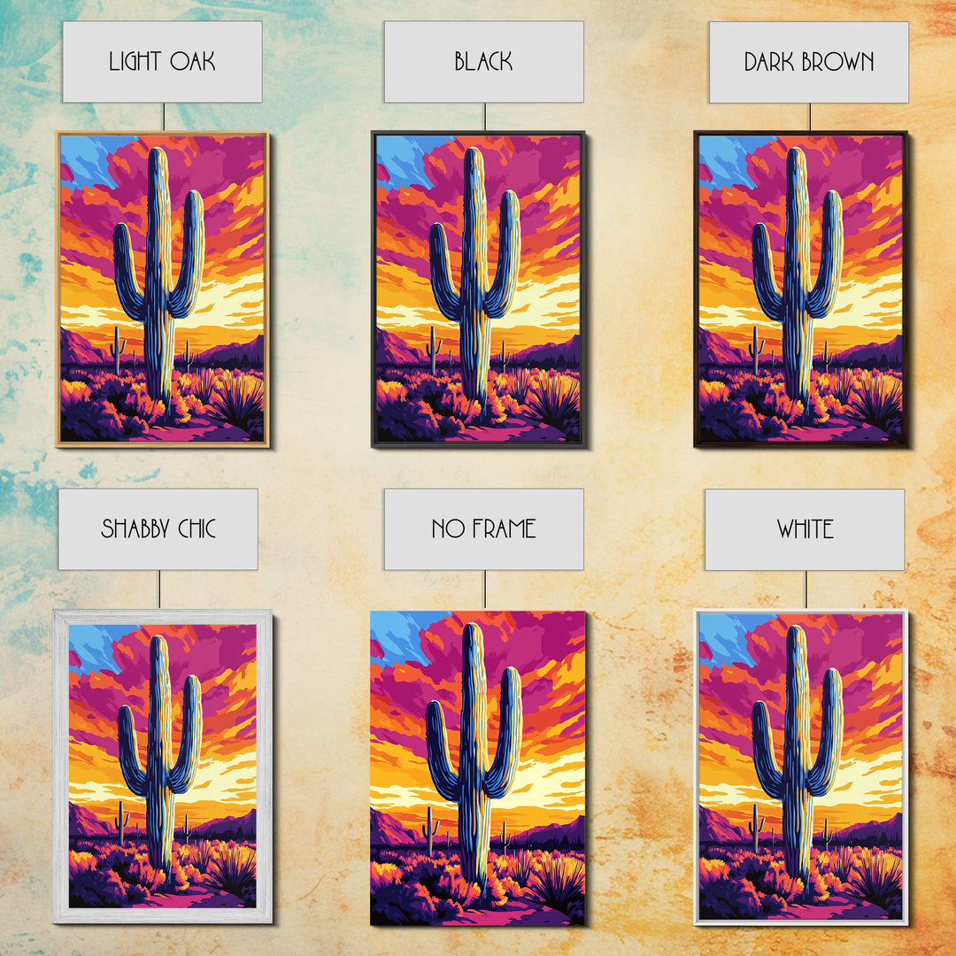Saguaro Cactus, Desert Sunset, Vibrant Landscape, Southwest Wall Art, Canvas Print, Extra Wide Art, Rustic Decor, Joshua Tree Art