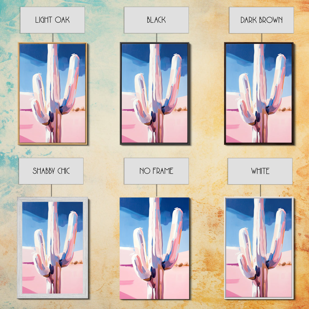 Abstract Cactus, Pastel Desert, Minimalist Landscape, Southwest Wall Art, Canvas Print, Vertical Wall Art, Boho Art, Light Pink Wall Art