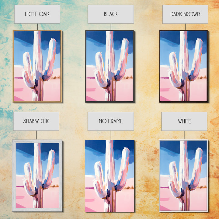 Abstract Cactus, Pastel Desert, Minimalist Landscape, Southwest Wall Art, Canvas Print, Vertical Wall Art, Boho Art, Light Pink Wall Art