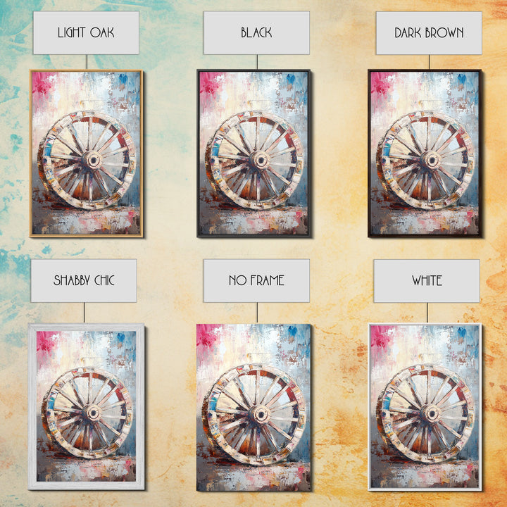 Abstract Rustic Wheel, Mosaic Wall Art, Teal Wall Art, Framed Canvas Print, Southwest Aesthetic, Moody Art, Farmhouse Decor, Gift Idea