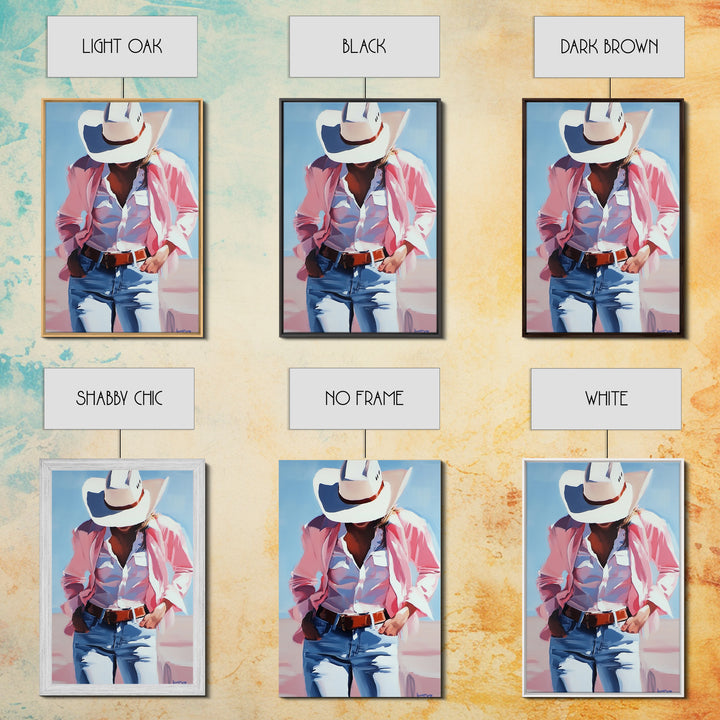 Cowgirl Painting, Coastal Cowgirl Wall Art, Western Decor, Framed Canvas Print, Rustic Aesthetic, Light Pink Wall Art, Gift Idea