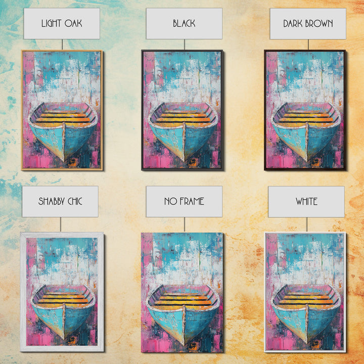 Blue Rowboat Painting, Nautical Painting, Coastal Wall Art, Rustic Decor, Extra Wide Art, Canvas Print, Farmhouse Art, Moody Art