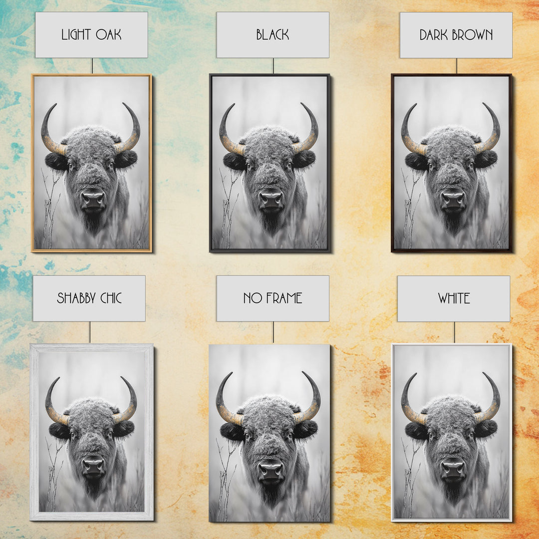 Bison, buffalo art, wildlife painting, framed canvas print, rustic decor, western wall art, moody nature, farmhouse animal art, southwest