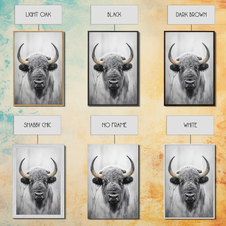 Bison, buffalo art, wildlife painting, framed canvas print, rustic decor, western wall art, moody nature, farmhouse animal art, southwest