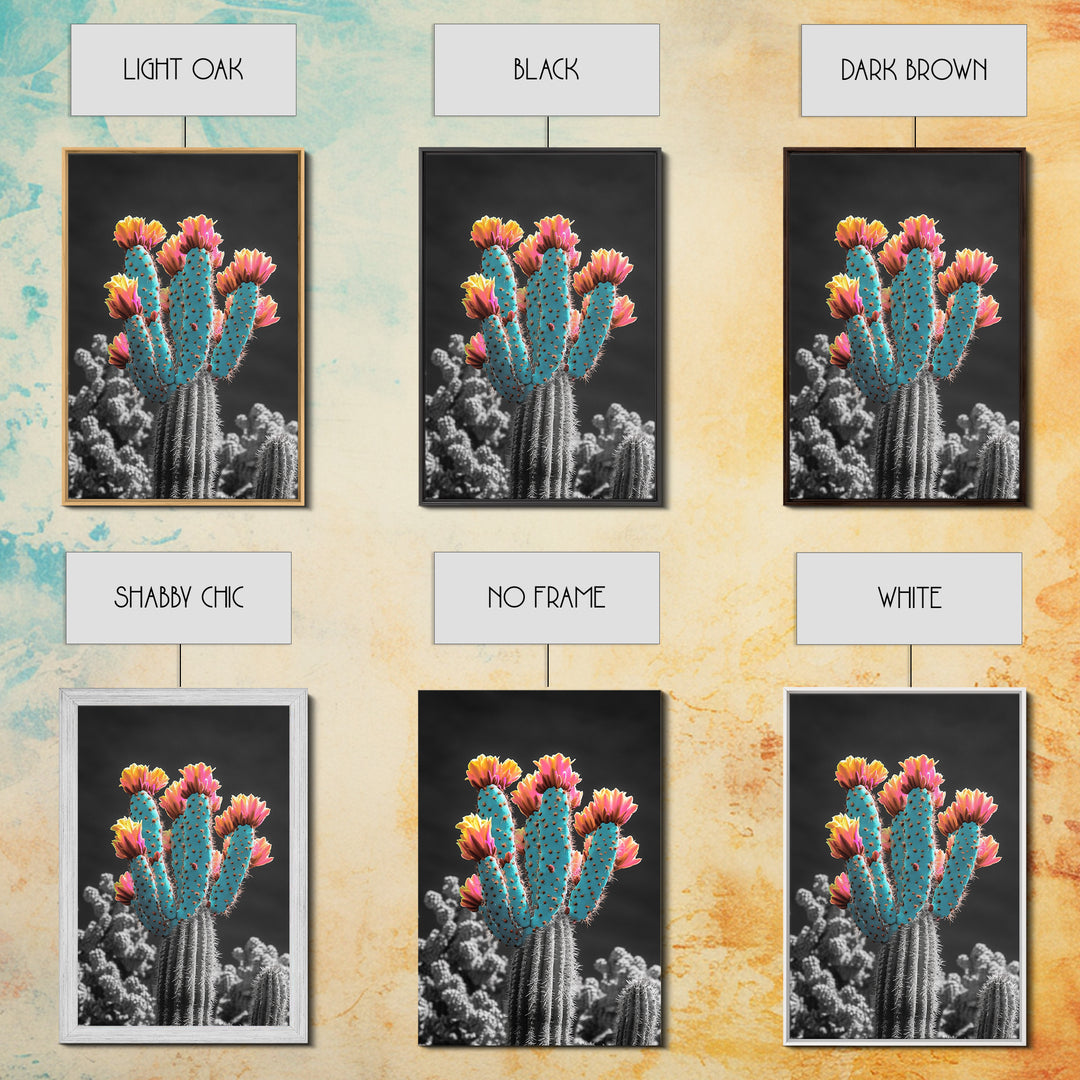 Cactus, desert flowers, vibrant nature art, framed canvas print, boho wall decor, southwest wall art, floral painting, Joshua tree art