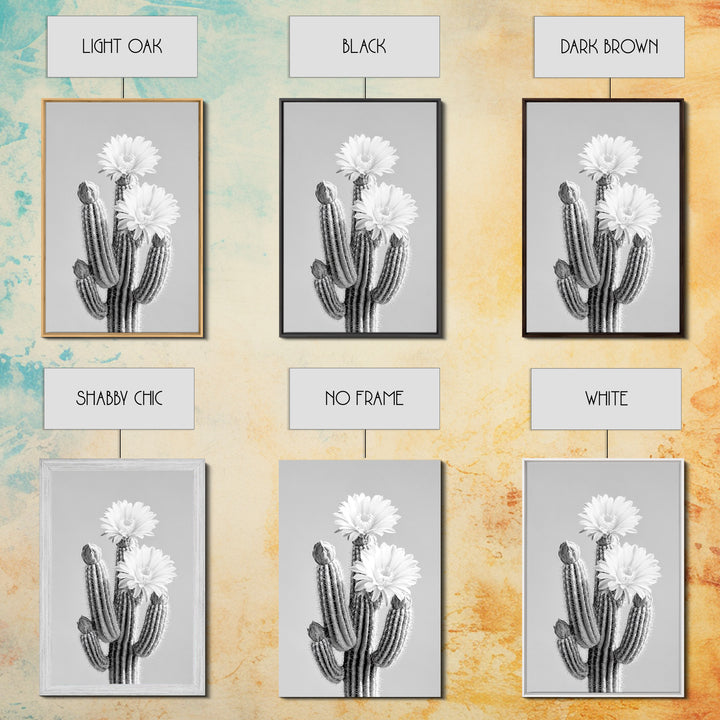 Cactus Bloom, desert botanical, minimalist art, black and white, southwest wall art, framed canvas print, vertical wall art, moody art