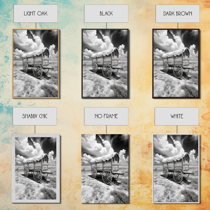 Covered wagon photography, rustic decor, framed canvas print, southwest wall art, farmhouse art, western aesthetic, black and white photography