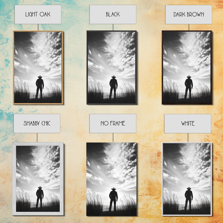 Lone Cowboy, coastal cowgirl wall art, moody art, western art, rustic decor, wabi sabi art, framed canvas print, extra wide art