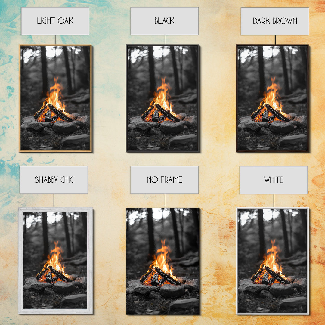 Campfire, rustic art, outdoor adventure, framed canvas print, wilderness decor, bonfire night, cozy cabin wall art, moody art, fall vibes