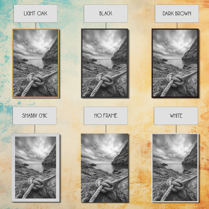 Nautical art, rope knot, coastal decor, moody art, wabi sabi art, rustic photography, living room art, canvas print, panoramic wall art