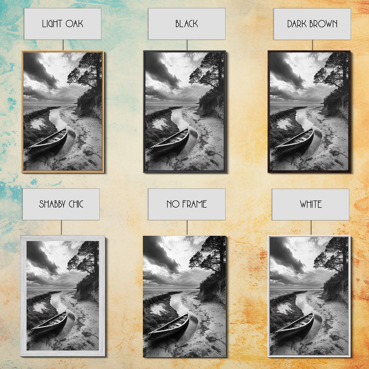 Abandoned boat, coastal decor, moody art, wabi sabi wall art, nature photography, nautical art, black and white wall art, canvas print