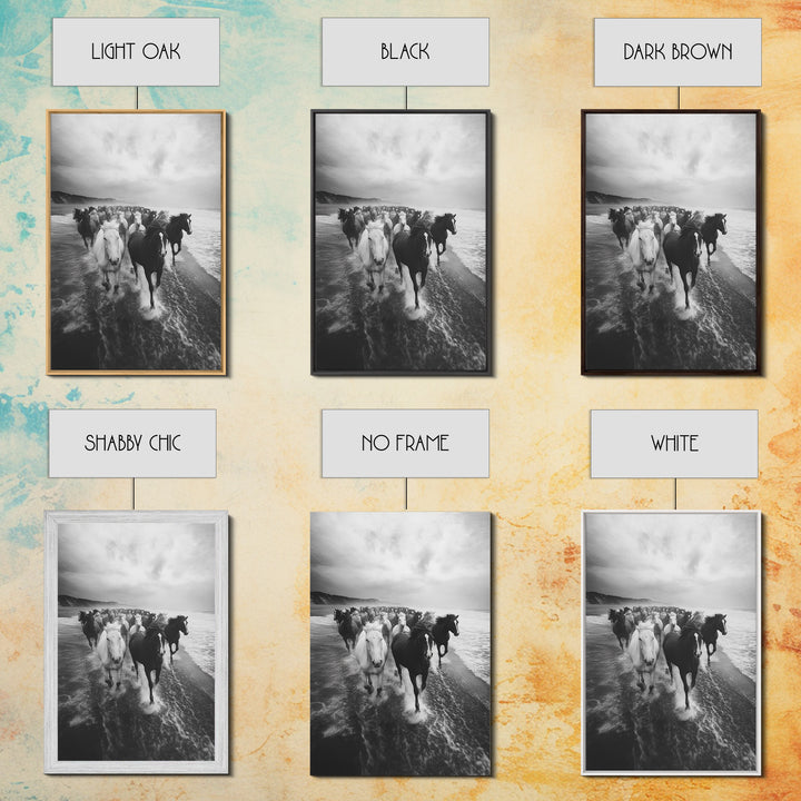 Horse wall art, wild mustangs, moody art, rustic decor, nature photography, black and white art, panoramic art, canvas print, living room art